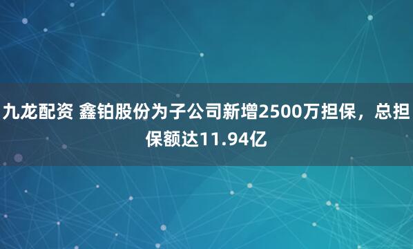 九龙配资 鑫铂股份为子公司新增2500万担保，总担保额达11.94亿