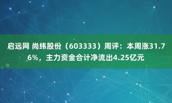 启远网 尚纬股份（603333）周评：本周涨31.76%，主力资金合计净流出4.25亿元