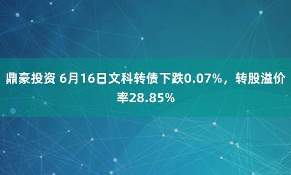 鼎豪投资 6月16日文科转债下跌0.07%，转股溢价率28.85%